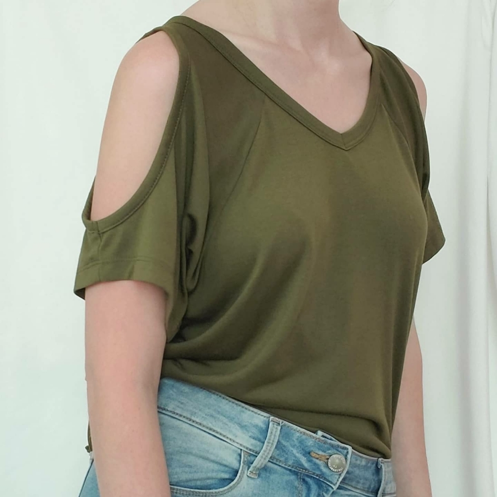Tobi Olive Green Cold Shoulder Top